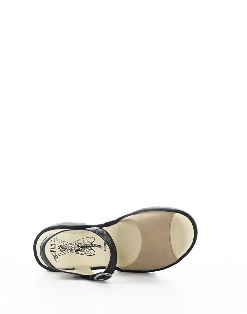 Tull503Fly 006 Taupe/Black Round Toe Sandals