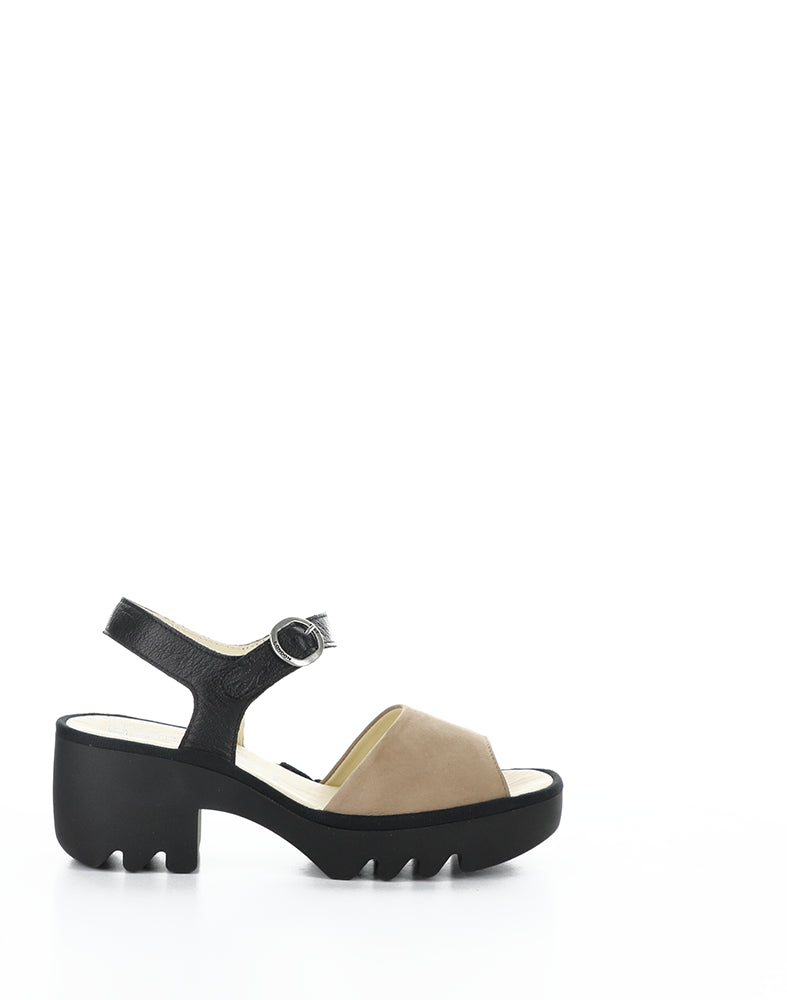 Tull503Fly 006 Taupe/Black Round Toe Sandals