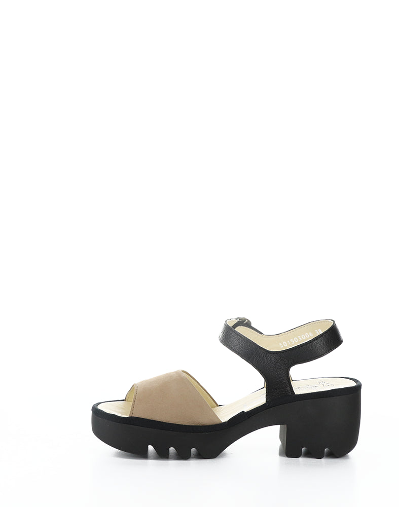 Tull503Fly 006 Taupe/Black Round Toe Sandals
