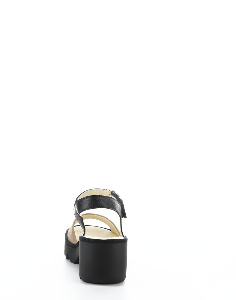 Tull503Fly 006 Taupe/Black Round Toe Sandals